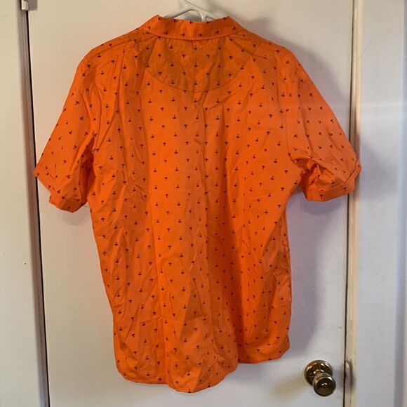 EUC SSLR orange anchor short sleeve button down with navy floral detail. Size M - Picture 4 of 4